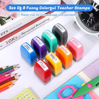 Chivertion 8 Pcs Spanish Teacher Stamps for Classroom Self Inking Grading Stamps Gifts Motivation Teacher Stamp for School Elementary Kid Signature Homework Reward Supplies