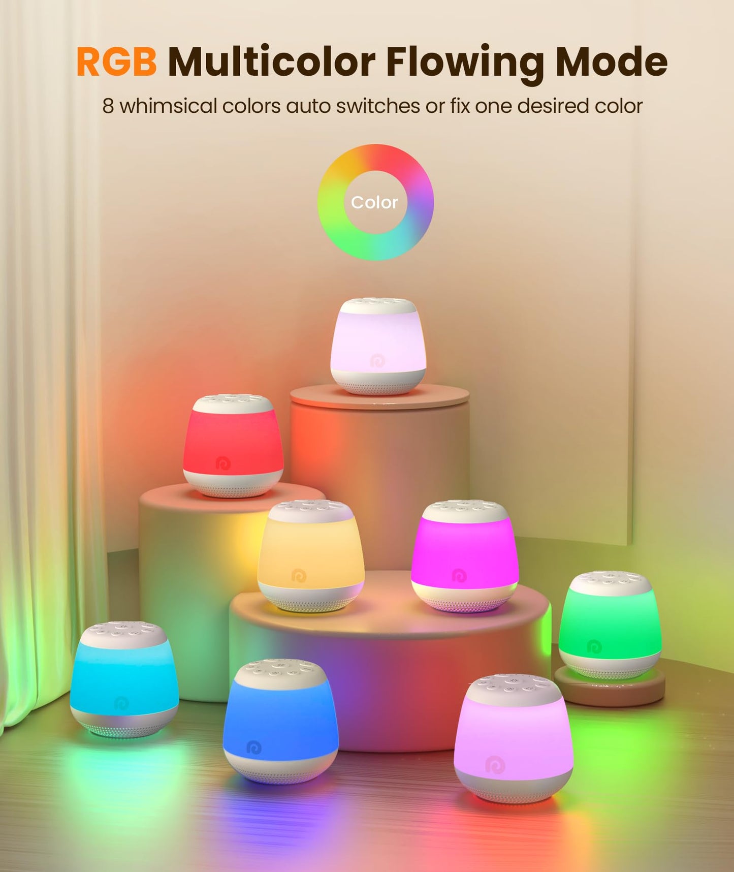 Dreamegg White Noise Machine, Portable Sound Machine with 8 Night Light for Baby Kids, White Noise Sound Machine with 24 Sounds, Pink&White Noise for Sleep Nursery Travel, Baby&Toddler Sleep Aid Gift