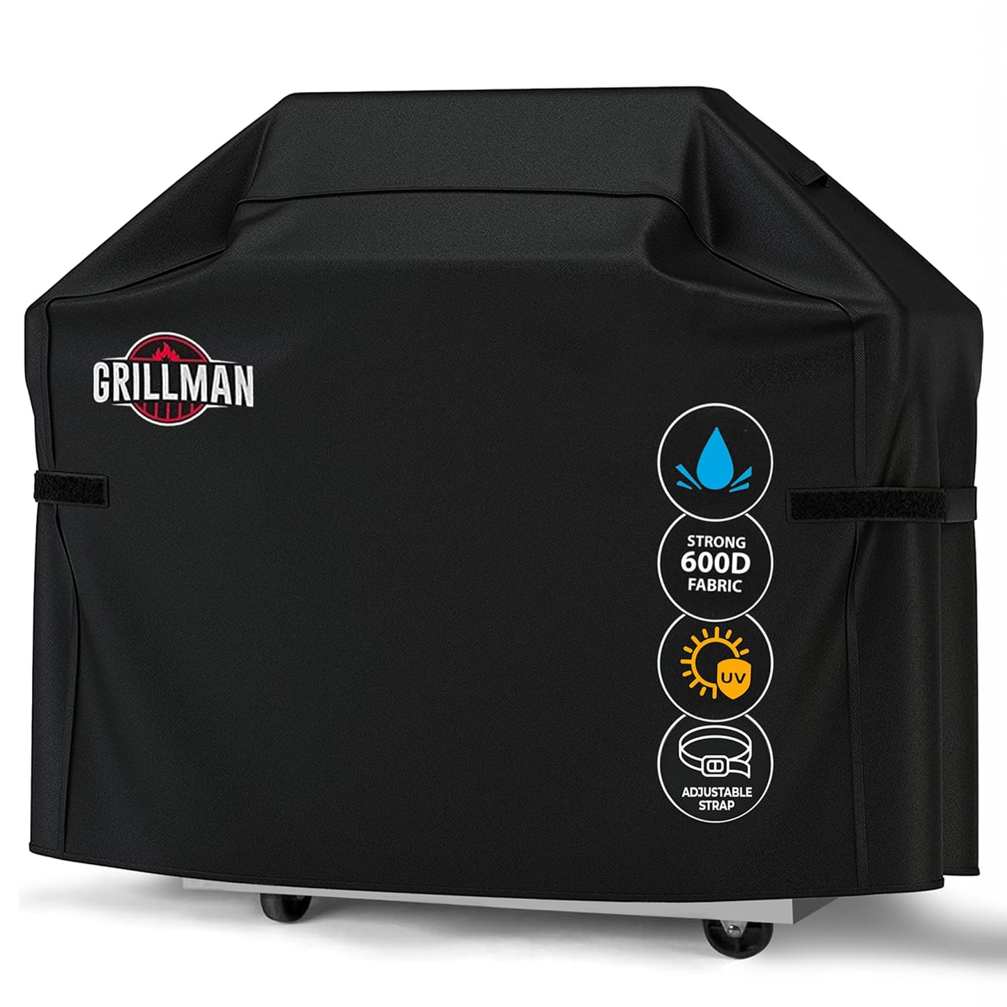 Grillman Heavy Duty BBQ Cover - 147 x 61 x 122 cm Waterproof Barbecue Cover for Outdoor Grill - Fits Weber, Char Broil, Outback - Windproof, Rip-Proof, UV Resistant - Black