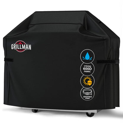 Grillman Heavy Duty BBQ Cover - 147 x 61 x 122 cm Waterproof Barbecue Cover for Outdoor Grill - Fits Weber, Char Broil, Outback - Windproof, Rip-Proof, UV Resistant - Black