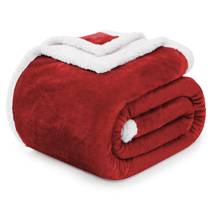 BEAUTEX Sherpa Fleece Throw Blankets, Soft Fluffy Flannel Plush Blanket and Throw, Fuzzy Cozy Red Cuddle Blankets for Couch Bed Sofa Adults (50" x 60", Wine)