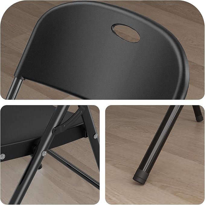 Nazhura 350 Weight Limit Heavy Duty Plastic Folding Chair with Reinfoced Steel Frame for Indoor and Outdoor, Wedding, Party, Restaurant, Meeting Room, Patio and Garden (Black, 10 Pack)