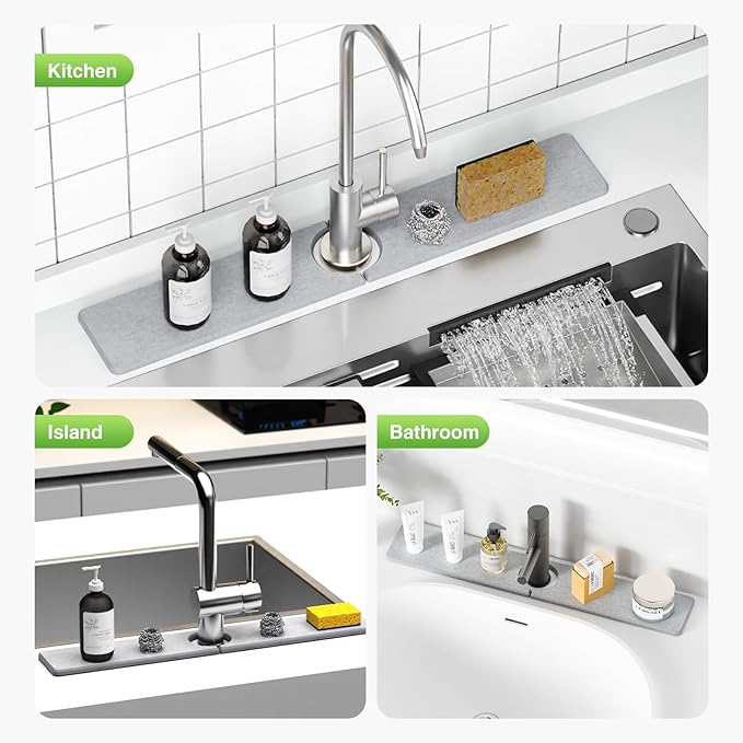 23.6" x 4" Stone Faucet Mat for Kitchen Sink, Quick Drying Diatomite Sink Tray