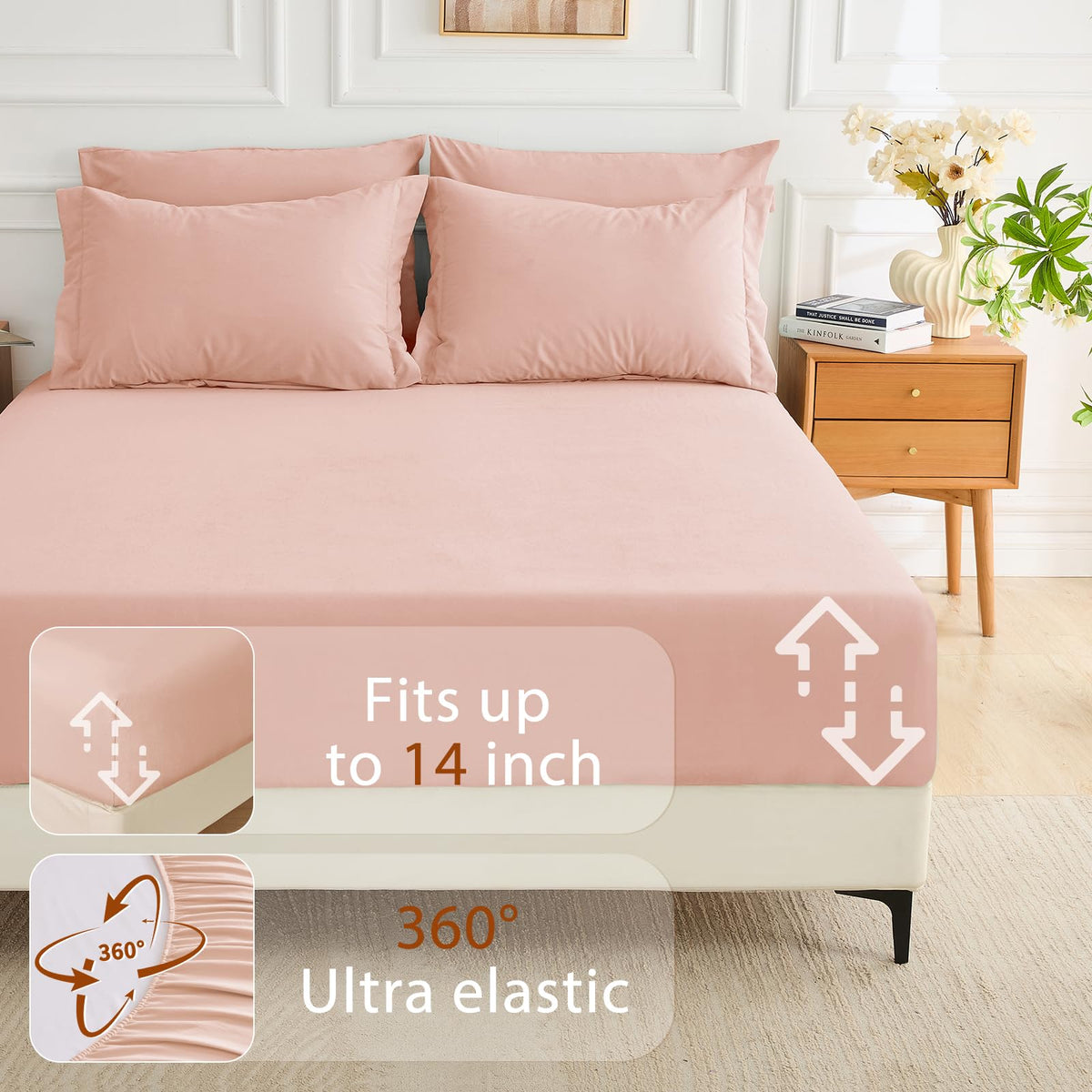 MUXHOMO 7 Pieces Full Comforter Set, Soft Bed in a Bag Full Size, All Season Bedding Set with Comforter, Flat Sheet, Fitted Sheet, Pillowcases & Shams, Rose Gold