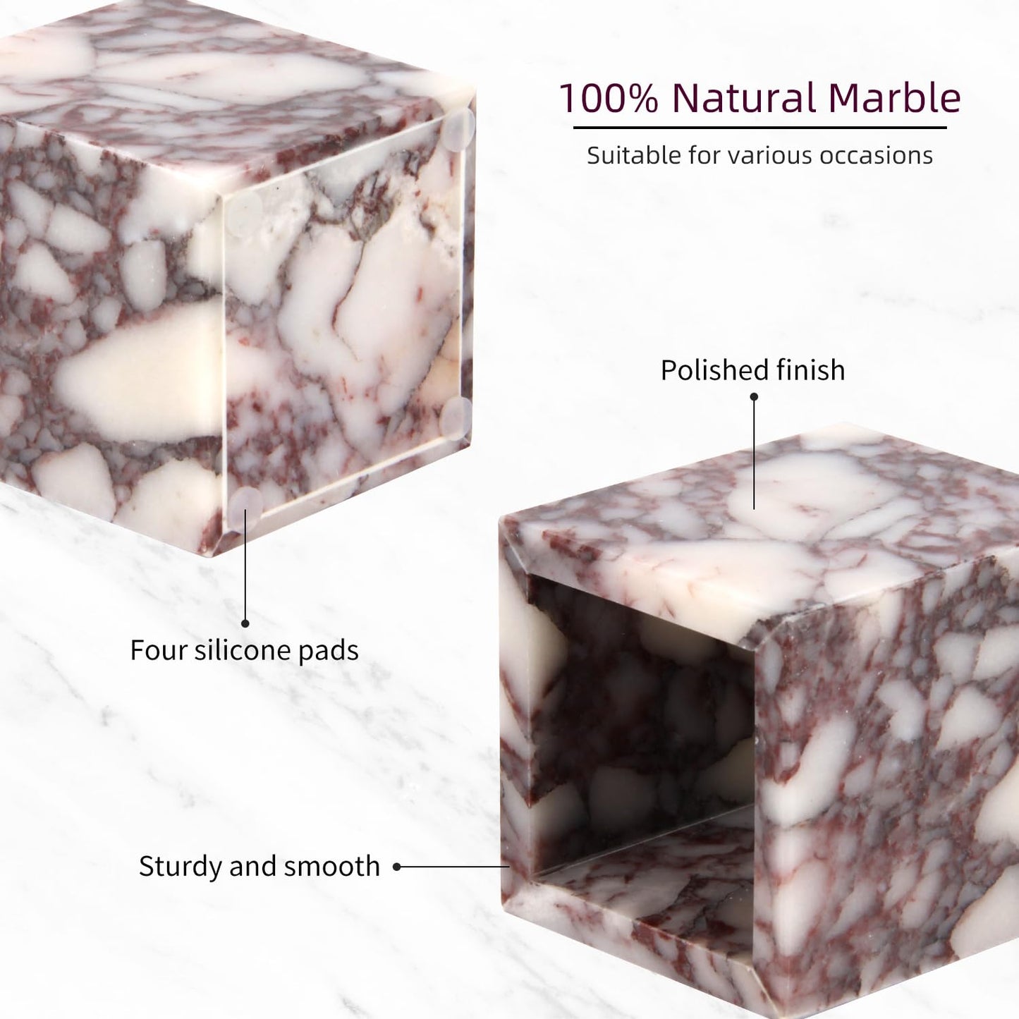 Natural Marble Toothbrush Holder for Bathroom Countertop (8.5x8.5x10cm) - Multifunctional Organizer for Makeup Brushes, Vanity Accessories & Utensils Sink (1, Calacatta Viola)