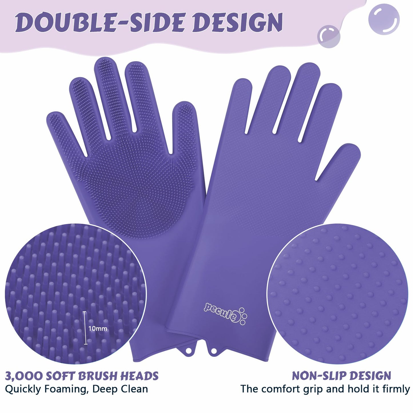 Pecute Heat Resistant Silicone Grooming Gloves with High-Density Teeth and Enhanced Five Finger Design for Bathing and Massaging Dogs and Cats