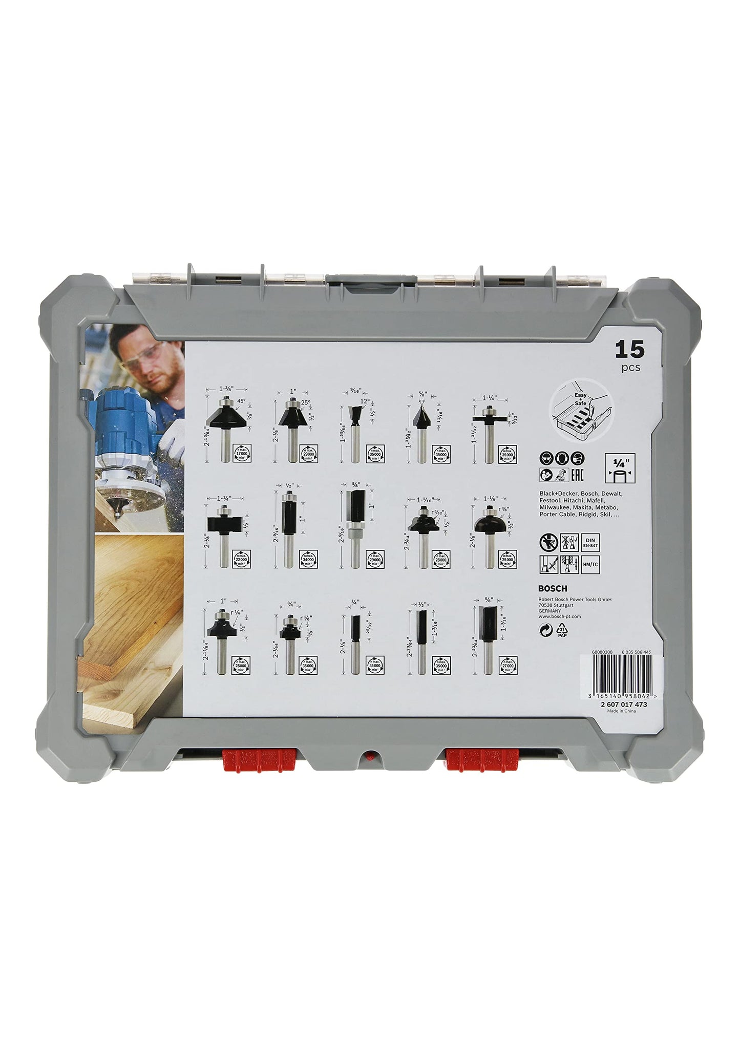 Bosch Professional 15 pcs. Mixed Router Bit Set (for Wood, Ø 1/4 Inch Shank, Accessory Router)