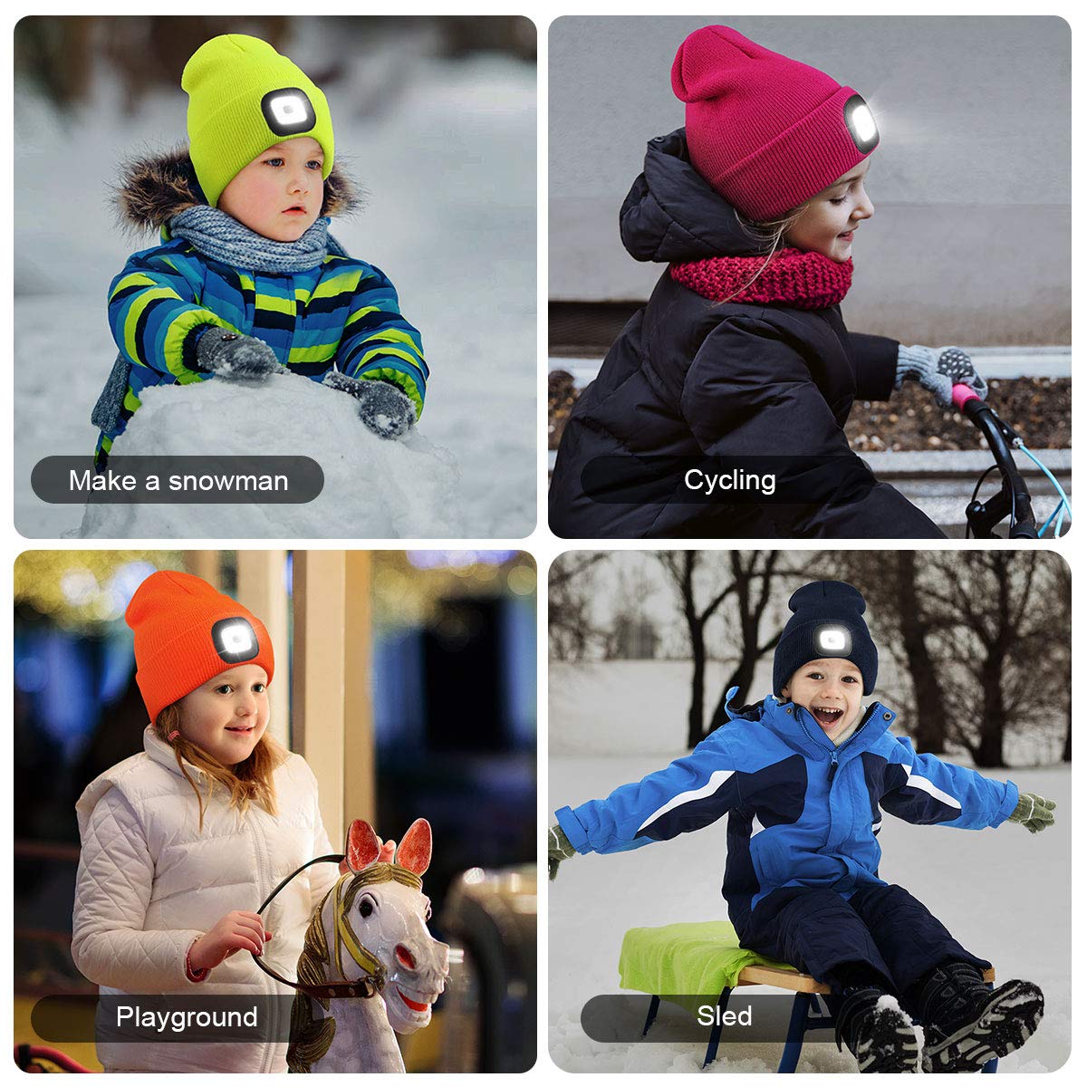 YunTuo Beanie with The Light for Kids, Unisex USB Rechargeable Headlamp Hat Winter Knitted Night Lighted Cap Flashlight, Gifts for Kids Boys Girls (Grey)