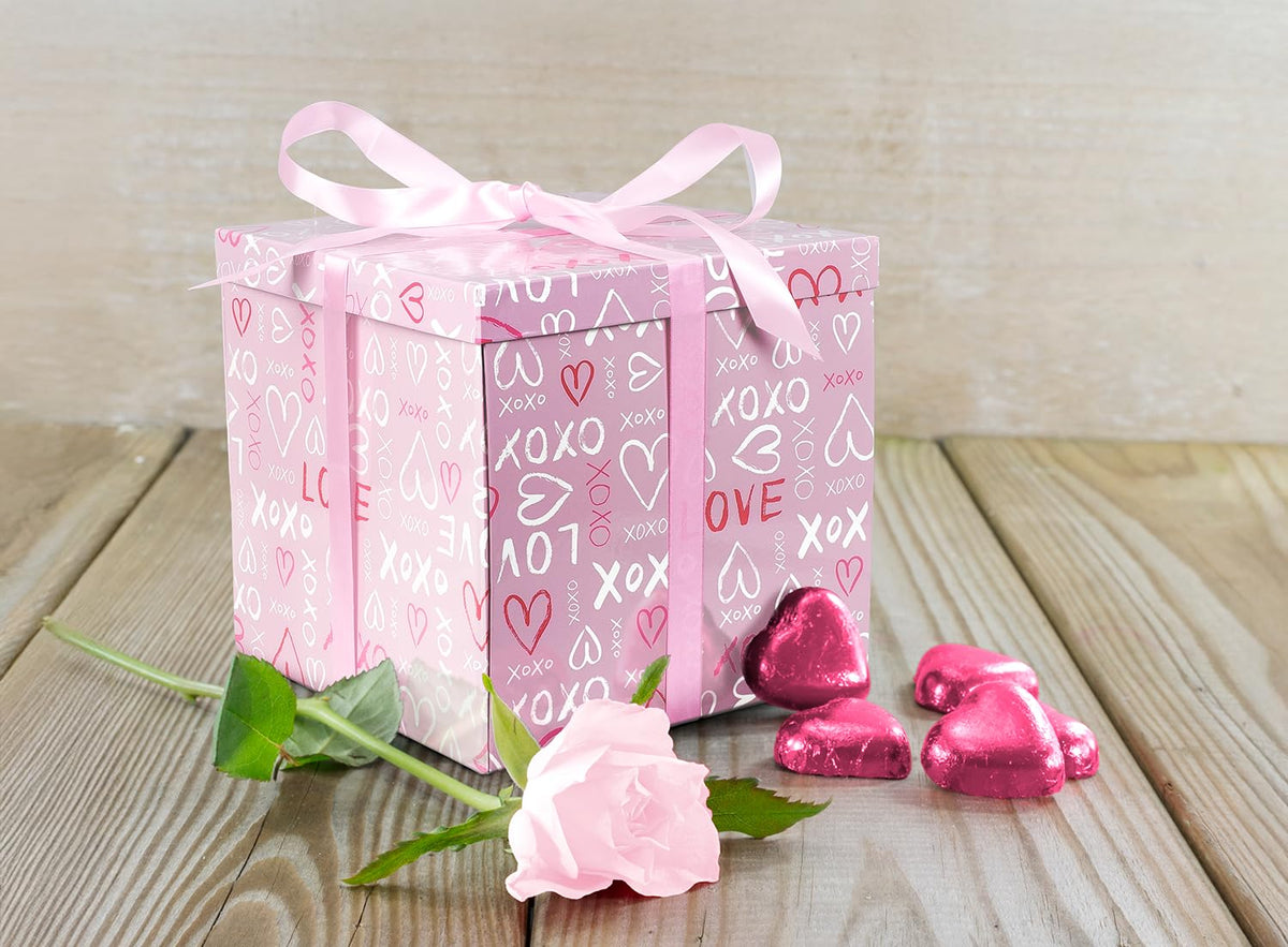 Lyforpyton Large Pink Valentine's Day Gift Box with Lids, Ribbons and Shredded Paper Fill，Suitable for Anniversaries and Valentine's Day, Wedding, Birthday, Party ，11.8" x11.8"x10.6"