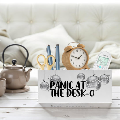 FITIE Funny Trendy Disco Ball Pencil Pen Holder for Desks, Panic at the Desk-O Mental Health Wooden Pencil Holder Organizer for Home Office Desk Accessories, Office Humor Gifts for Women