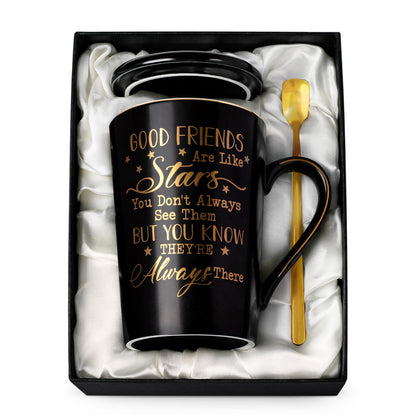 Best Friend Birthday Gifts for Women, Friendship Gifts for Women, Unique Birthday Valentines Day Gift Ideas for Her, Friends Female, Besties, BFF Ceramic Marble Coffee Mug Gift Box Printed Gold 14 oz