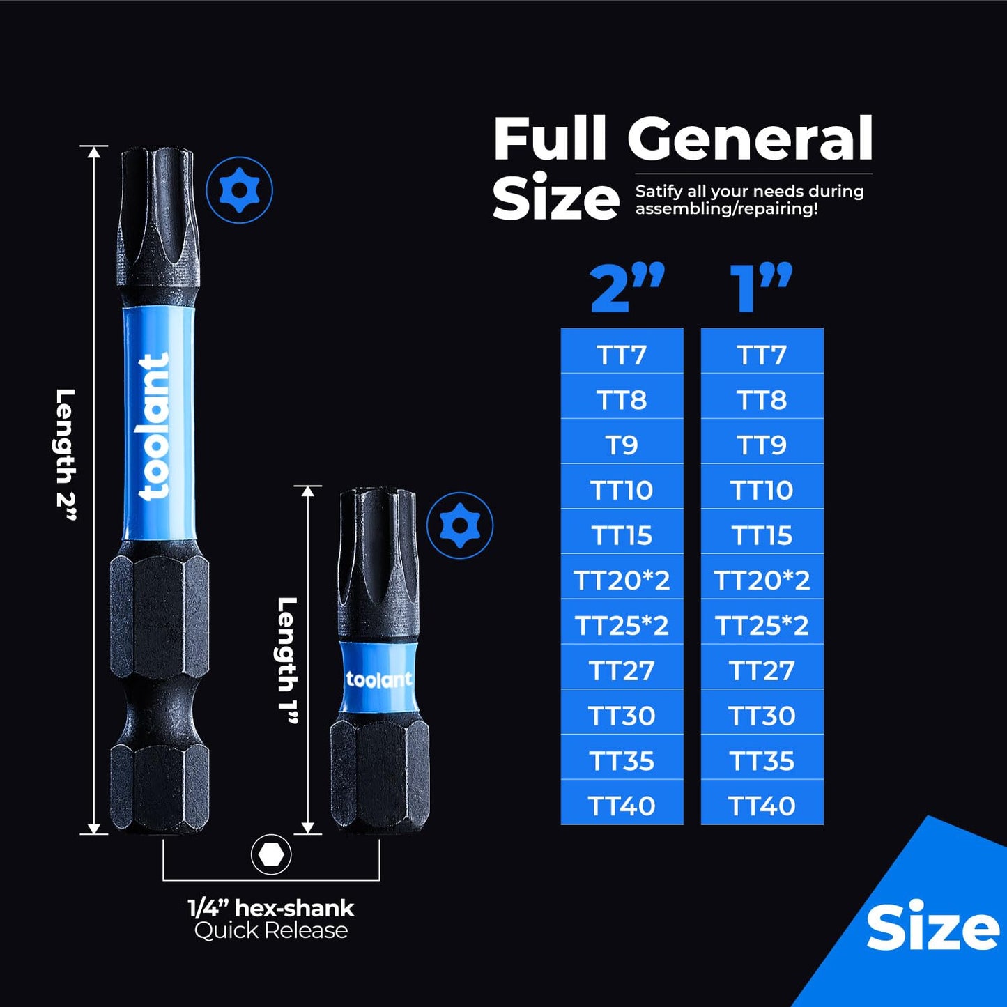 toolant Impact Torx Bit Set 26+1pcs (T7-T40), 1/4 Hex-Shank S2 Steel Security Torx Bit Set, Tamper Proof Star Bit Set with CNC Machined Tips, 1”&2” Long with Magnetic Impact Bit Holder and Storage Box
