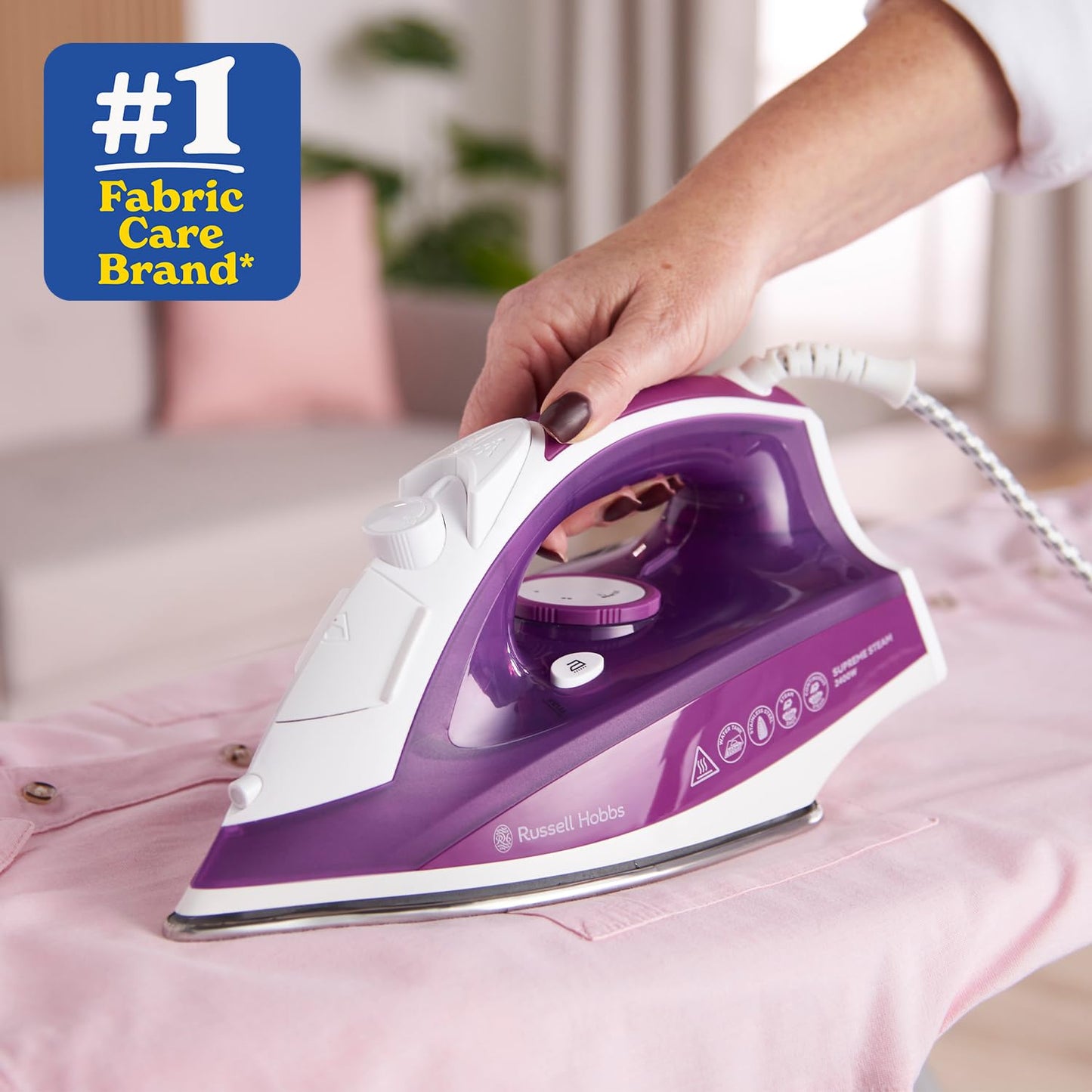 Russell Hobbs Supreme Steam Iron, Powerful Vertical steam Function, Non-Stick Stainless Steel Soleplate, Easy Fill 300ml Water Tank, 110g Steam Shot, 40g Continuous steam, 2m Cord, 2400W, 23060