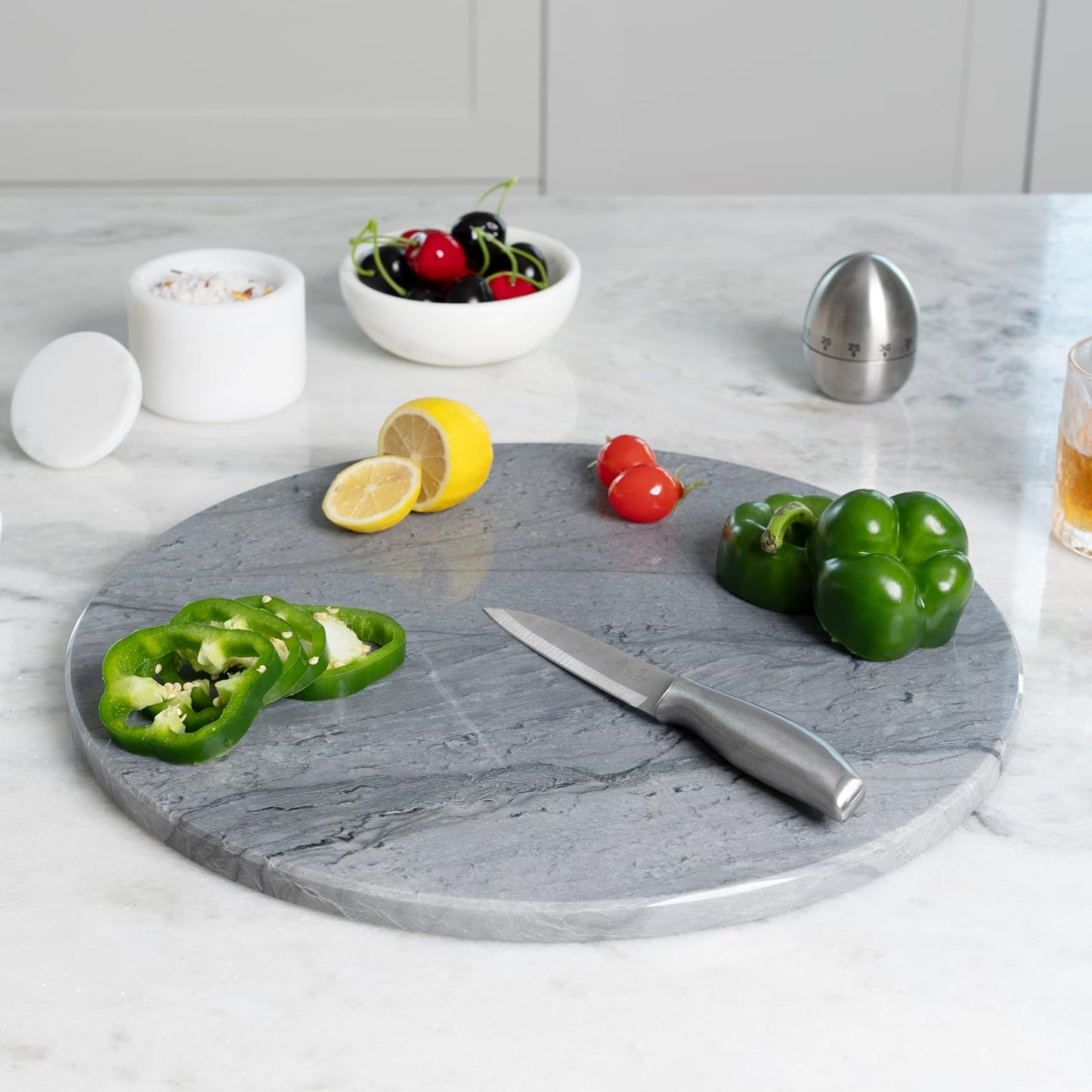Koville 16" Grey Marble Pastry Cutting Board, Large Marble Cheese Serving Board for Kitchen Countertop, Stone Tray for Baking, Charcuterie, Trivet, Dough Pastry and Stone Cutting Boards