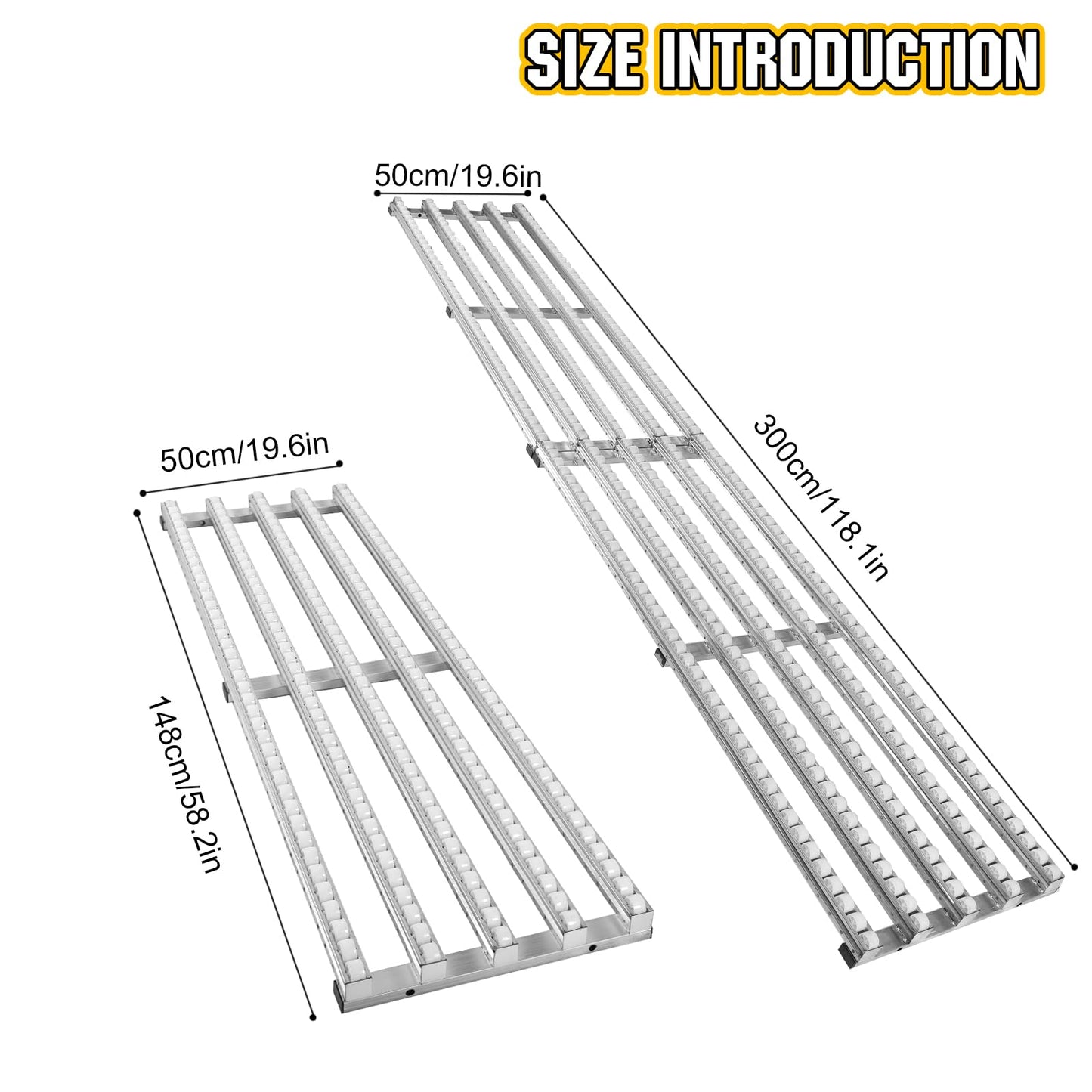 FASDRESS Light-Duty Gravity Conveyor, 118"x20" Unloading Slide Roller with 5-Row Wheels, Alloy Steel Unpowered Transmission Handling Artifact for Warehouse Dock Factory