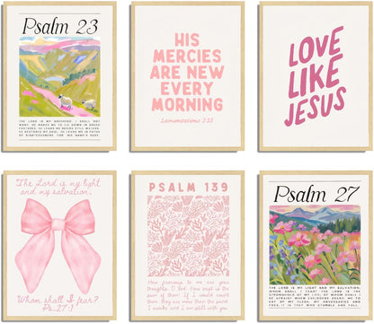 Pink Christian Posters Wall Art Set of 6 Bible Verse Canvas Wall Decor Religious Pictures Prints Scripture Bundle Bow Artwork Girls Room Trendy Preppy Painting Home Decoration 8x10 Inch Unframed