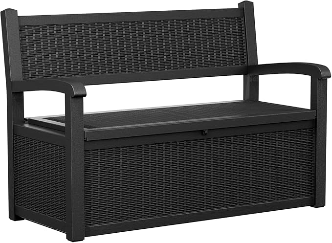 80 Gallon Outdoor Storage Bench Deck Box Waterproof Lockable,Outdoor Storage Furniture for Patio,Garden and Porch,Tools and Cushions（Black）