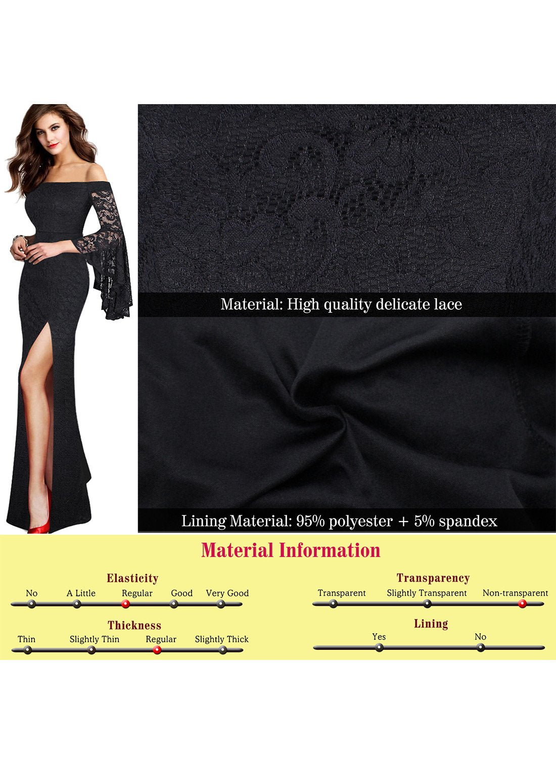 VFSHOW Womens Floral Lace Off Shoulder Bell Sleeve Formal Party Maxi Dress 1810 BLK XL