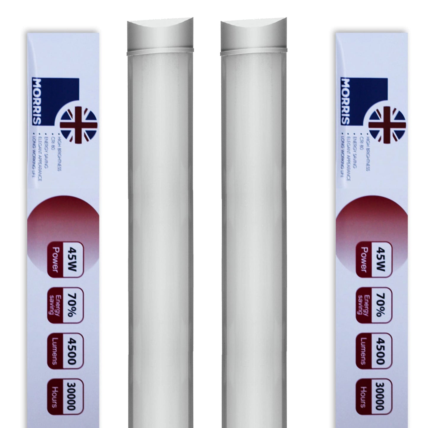 Morris 45w LED Batten Lights 5ft, 150cm, 6000k Daylight, IP20 LED Fluorescent Strip Light Fitting for Ceiling of Home & Office, Workshop & Garage Lighting, Pack of 2