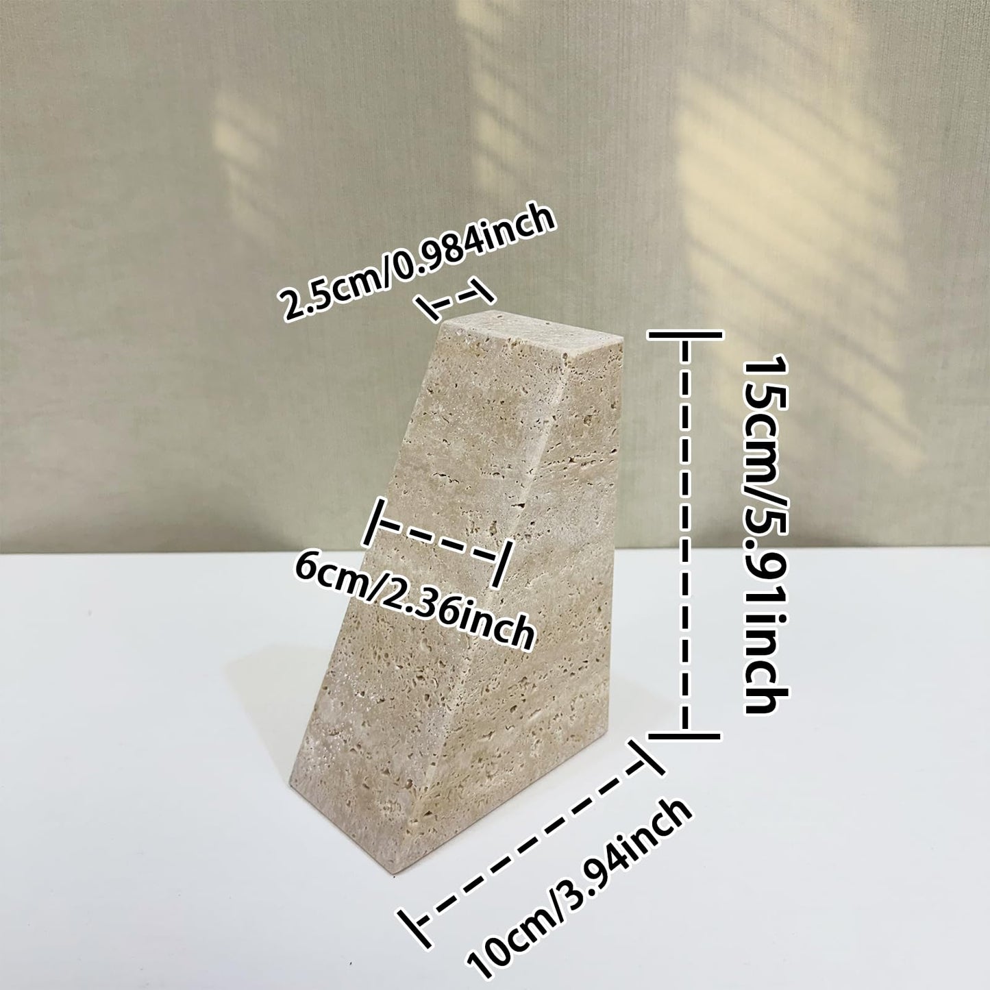 1 Piece Modern Travertine Bookend, Trapezoidal Design, Natural Stone Book Holders for Desk and Shelf (Trapezoidal - 1 piece)