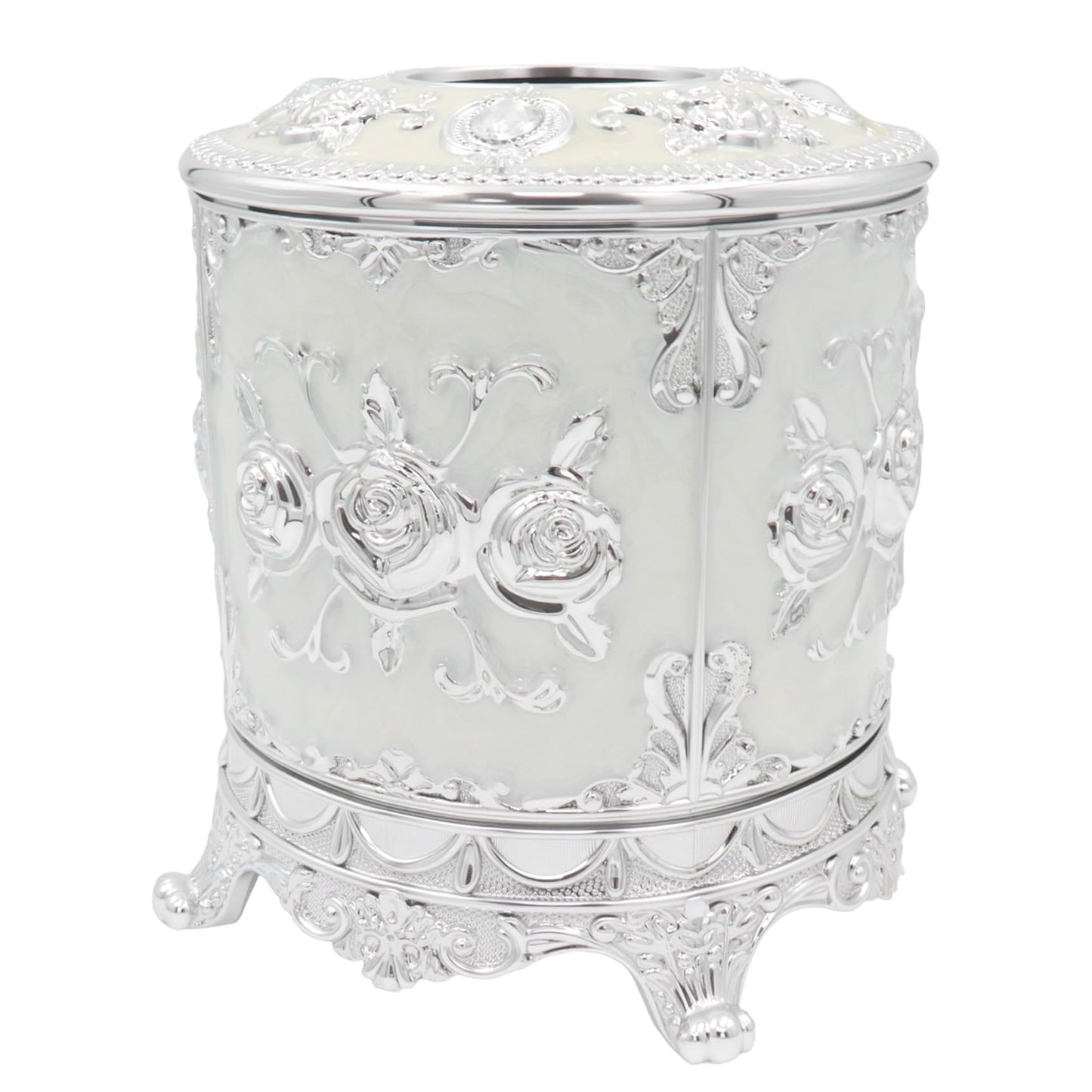 Geesatis Tissue Box Cover, Cylindrical Tissue Box Holder, Napkin Facial Tissues Holder for Bathroom Toilet Bedroom Living Room Table Desk Office Dresser, 1Pcs Silver 6.5''x6.1''