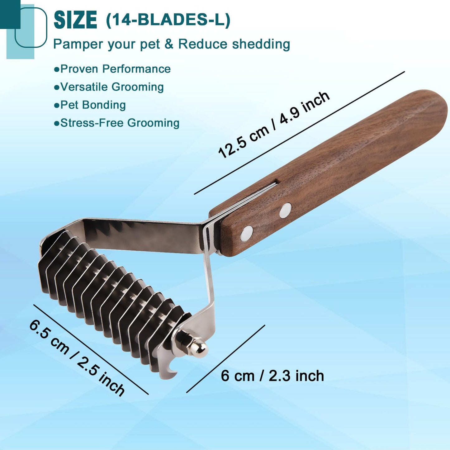 onebarleycorn coat king undercoat rake dog grooming comb,dog brushes for Shedding Stripping Brush Pet Dematting Comb for Dogs and Cats(14-Blades-L)