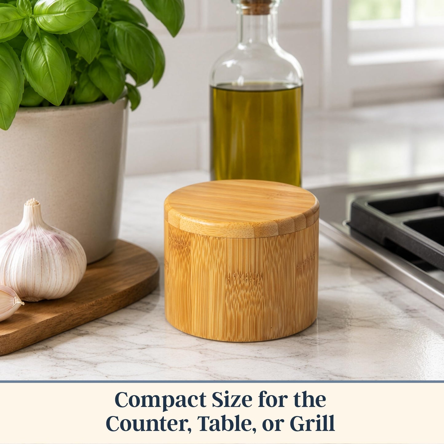 Totally Bamboo Salt Cellar with Swivel Lid - Wooden Salt Container, Bamboo Spice Box for Kitchen Countertop, Magnetic Closure, 6 Oz