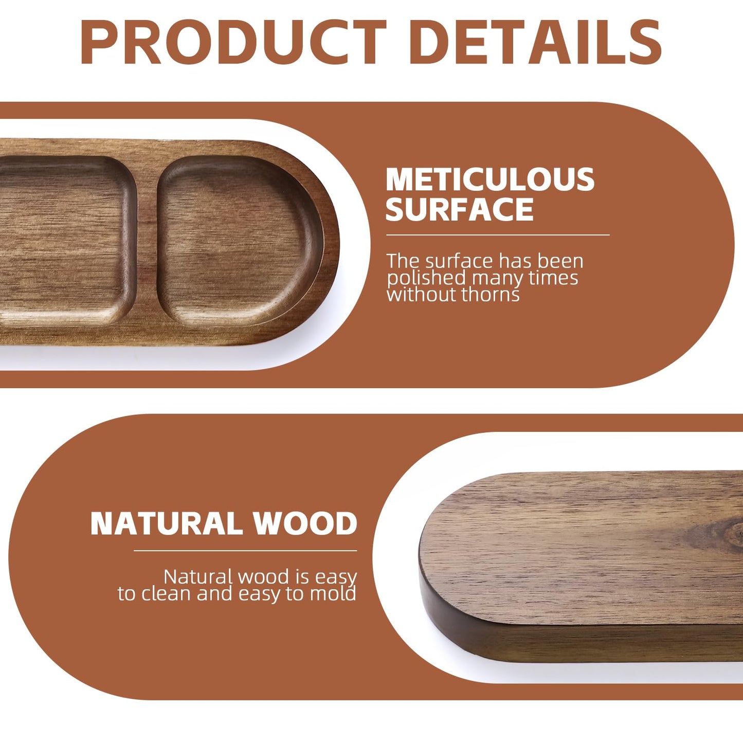 SmileBear 2 Pcs Soy Sauce Dish, Wooden Divided Dip Bowls, Korean 4-Compartment Sauce Plates for Home Restaurant BBQ, Vinegar, Spices, Ketchup, Salt, Sugar, and Flavors