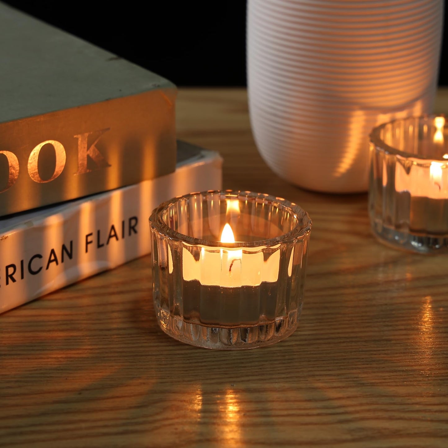 Tealight Candle Holder Set of 24, Clear Tea Light Candle Holder Glass for Wedding Decor, Tea Light Holders Bulk for Home Decor (Clear)