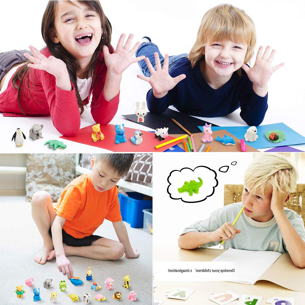 URSKYTOUS 34Pcs Animal Erasers Bulk Cute Desk Pets Kids Puzzle Erasers Take Apart Cool 3D Eraser Mini Pencil Eraser Fun Party Favors for School Supplies Classroom Rewards Easter Egg Fillers Gifts