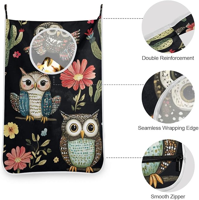 Black Owls Cactus Butterfly Hanging Laundry Hamper Door Hampers Bag Basket
