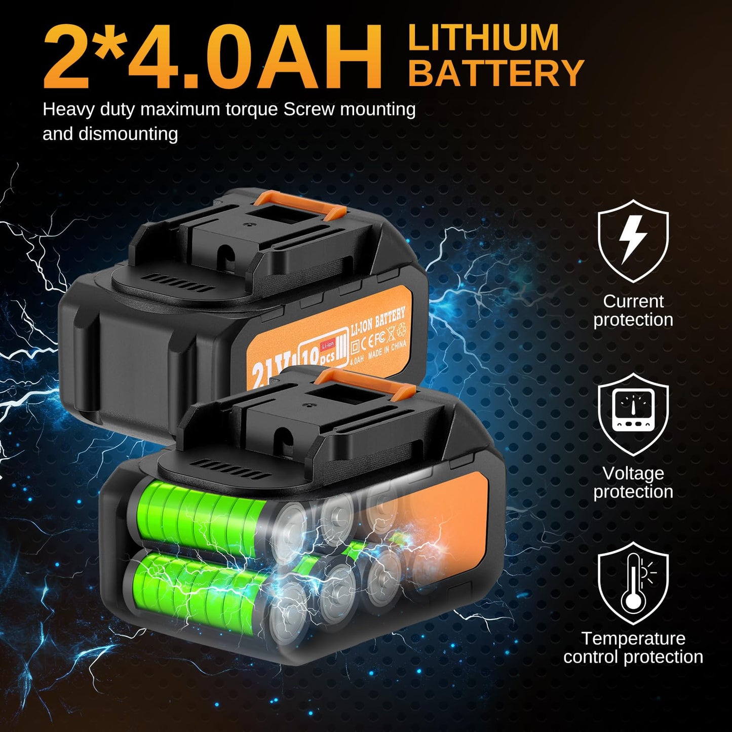 This Hill 3/4 inch Cordless Impact Wrench 1/2",1328Ft-lbs(1800Nm),21V Brushless lmpact Driver Set,2x 4.0Ah Battery,High Torque Power Impact Gun for Agricultural Machinery Truck