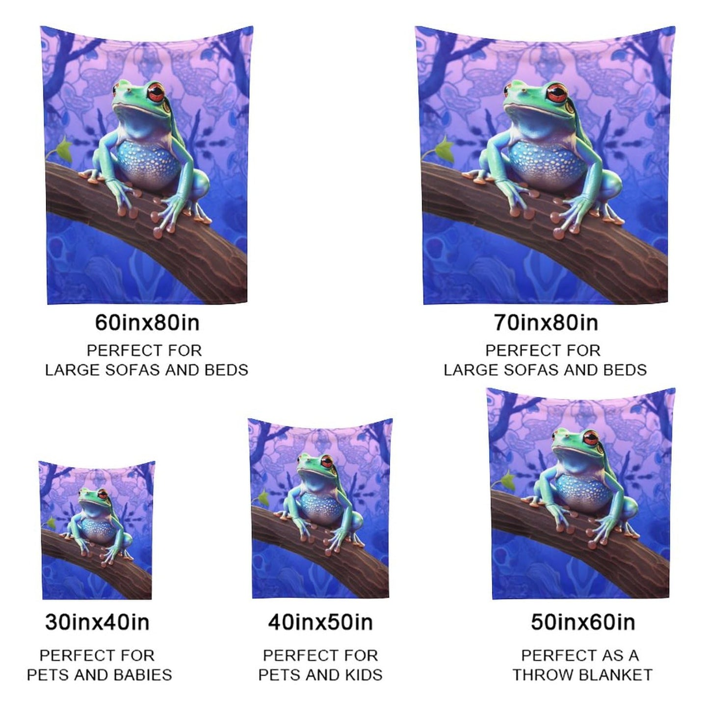 Joyidec Tree Frog Purple Background Super Soft Winter Comfy Throw Blanket Flannel Fleece Lightweight Blanket for Couch Car Bed 50x60 in