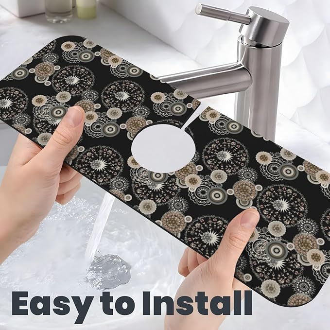 Paisley Mandala Brown And Black Floral Kitchen Sink Splash Guard Faucet Mat