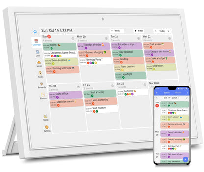 Digital Calendar with Touch Screen - 10.1 Inch Wall-mounted Smart Electronic Planner with Third-Party Calendar Sync, Chore Tracker, Meal Plan & Photo Display, Gifs for Mom