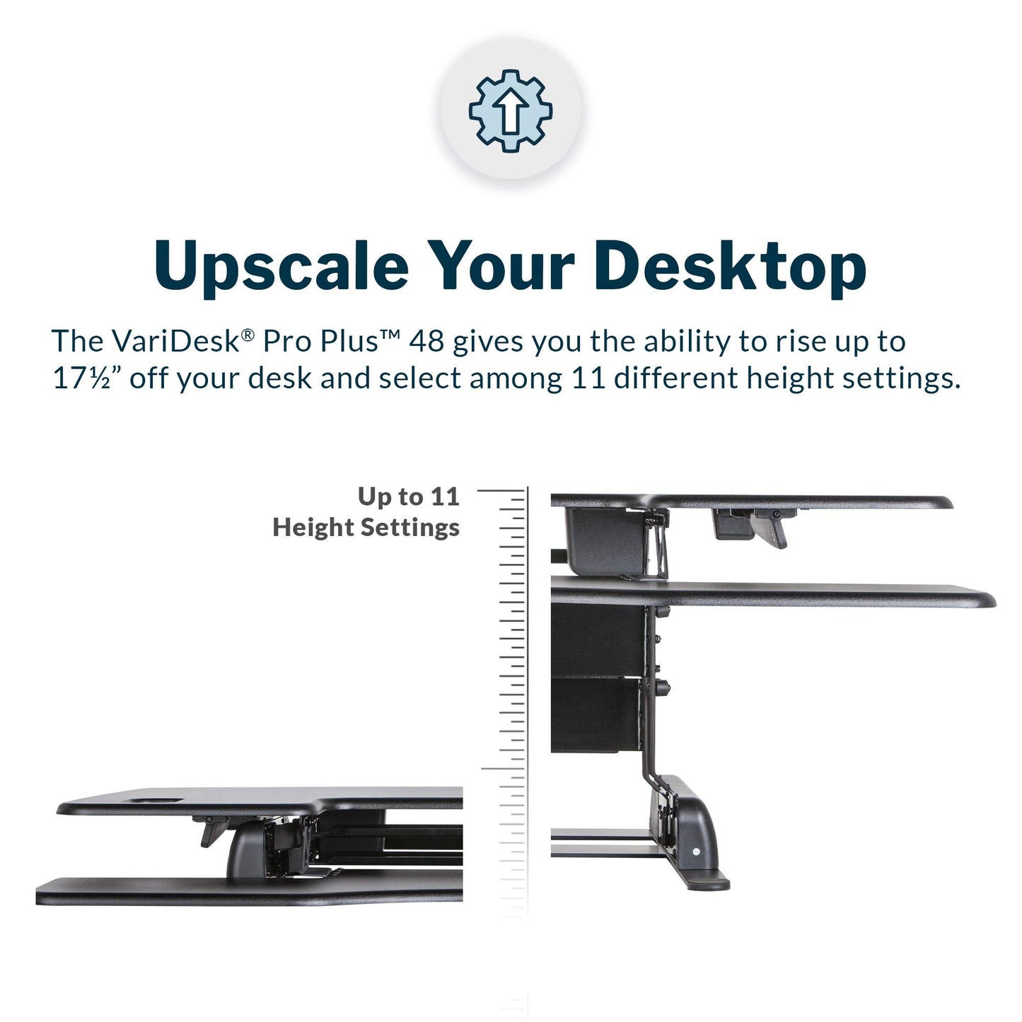 Vari VariDesk Pro Plus 48 - Adjustable Desk Converter with 11 Height Settings - Laptop Sit Stand Desk Riser for Home Office, Table Tops, Workspace - Fully Assembled with Spring Loaded Lift - Black