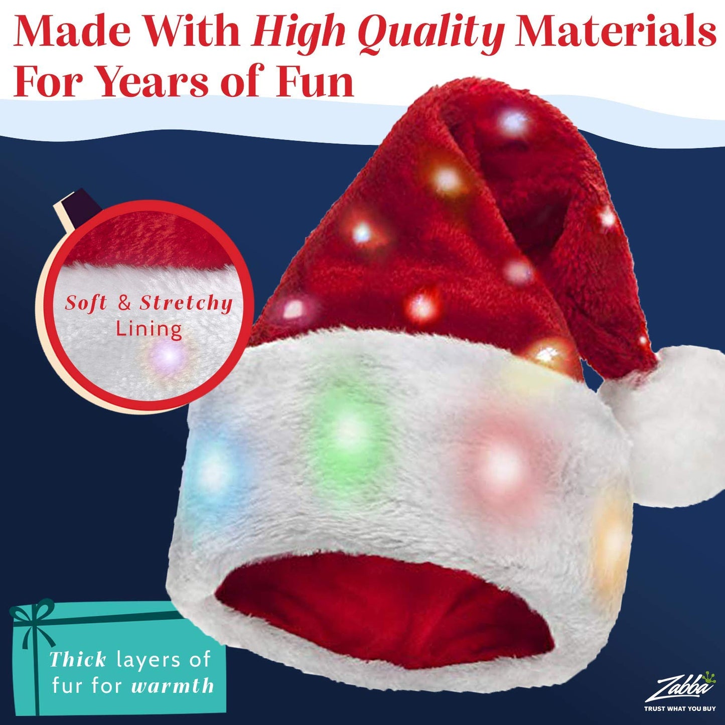 Winks Novelty Funny Light Up Santa Hat with Blinking Color-Changing LED Lights - Soft Plush Faux Fur Hat for Adults and Kids (1 Hat)