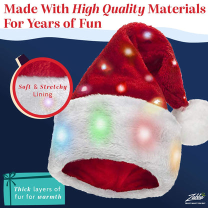 Winks Novelty Funny Light Up Santa Hat with Blinking Color-Changing LED Lights - Soft Plush Faux Fur Hat for Adults and Kids (1 Hat)