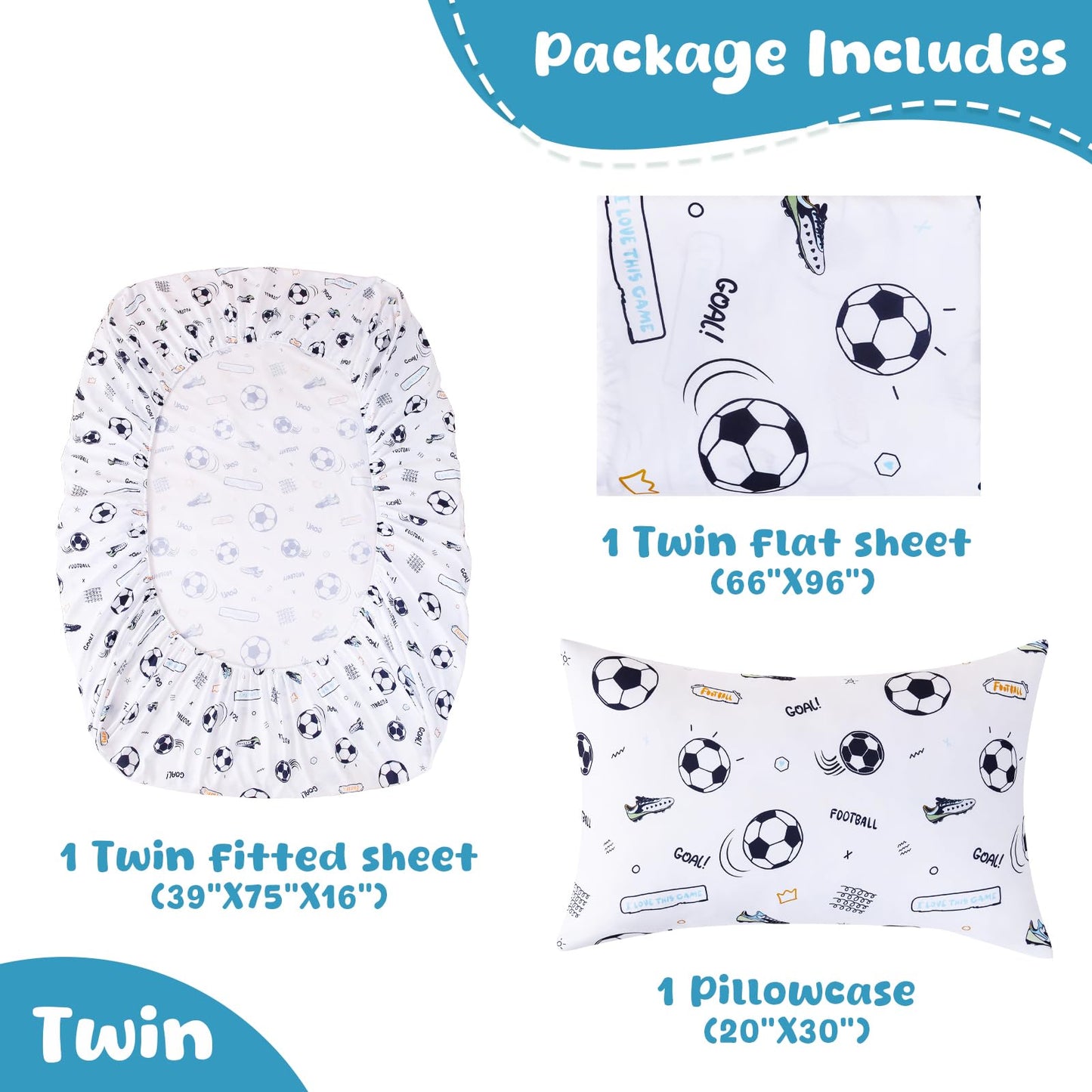 Swiftify Twin Sheet Set Kids, Soccer Sport Sheets, 3-Piece Bed Sheet Set for Boys & Girls, Soft Brushed Microfiber Bedding, Deep Pocket, Wrinkle & Fade Resistant