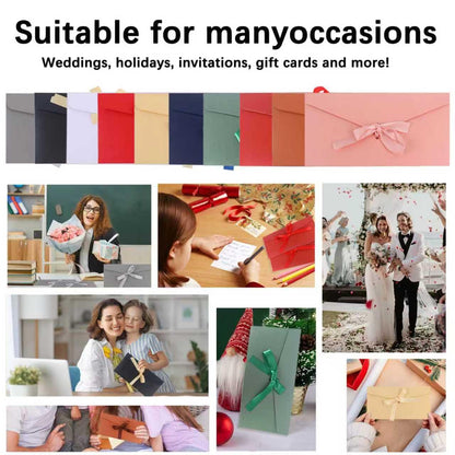 50 Pieces Multicolor Envelopes with Bow Tie Closure, Paper Greeting Card Holders for Invitations Mail Postcard Bills Wedding Party Favors Business Cards, 8.66 x 4.33 Inches