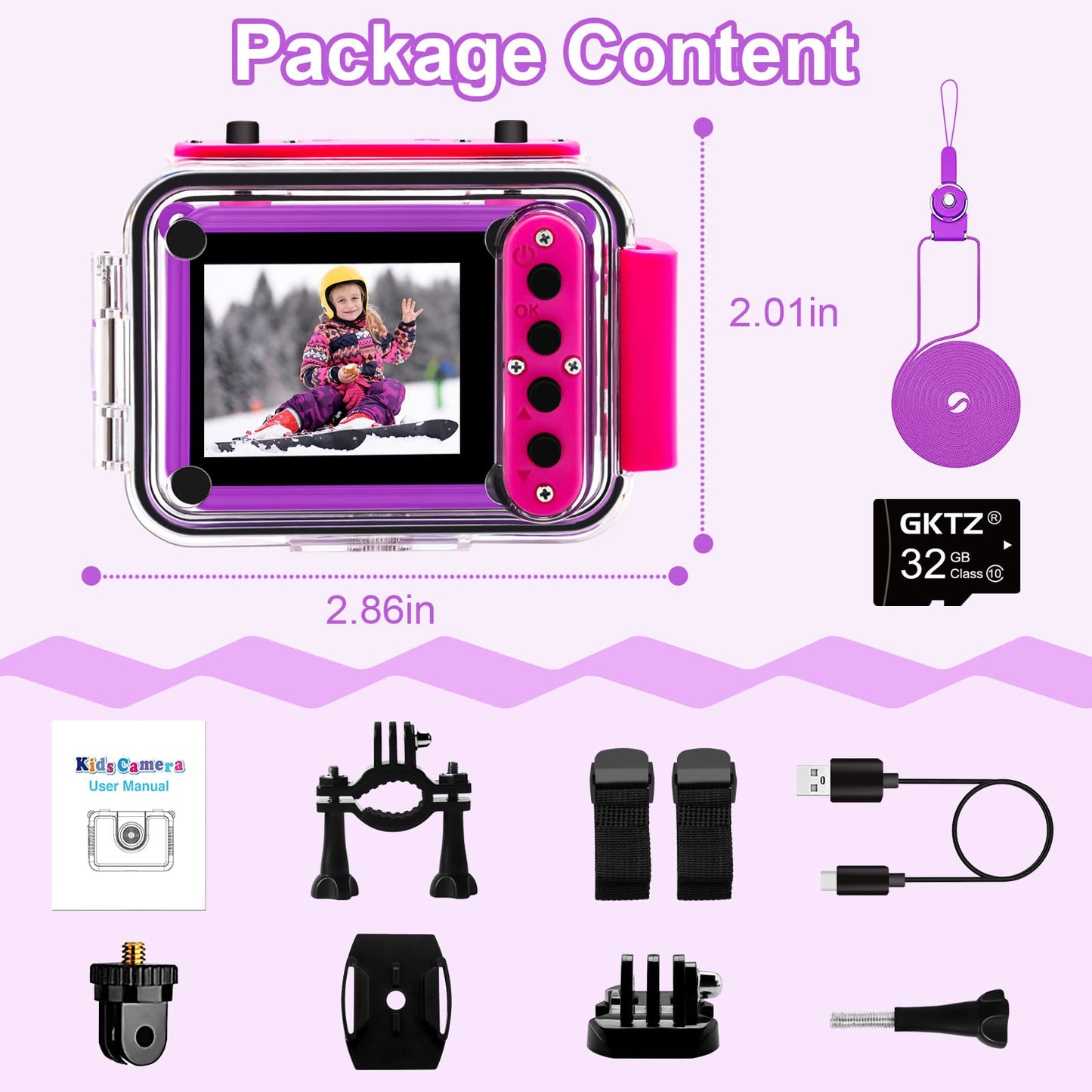 GKTZ Kids Camera - Waterproof Underwater Camera for Kids, Christmas Birthday Gifts for Girls Age 3-12, 1080P HD Children Digital Action Camera, Pool Toys for Kids Age 4-12