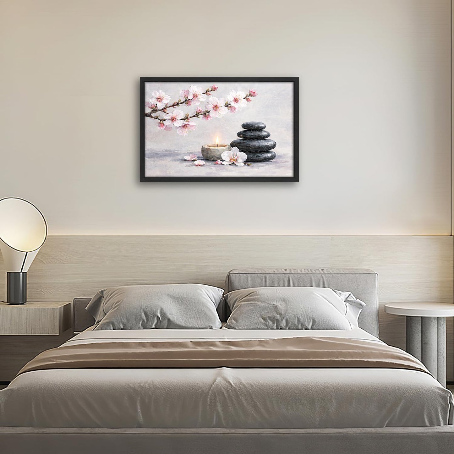 Framed Zen Stones Wall Art Yoga Meditation Picture Wall Decor Zen Minimalist Canvas Print Painting Neutral Calming Artwork Gifts for Bathroom Spa Room Bedroom Home Decoration 16"x24"