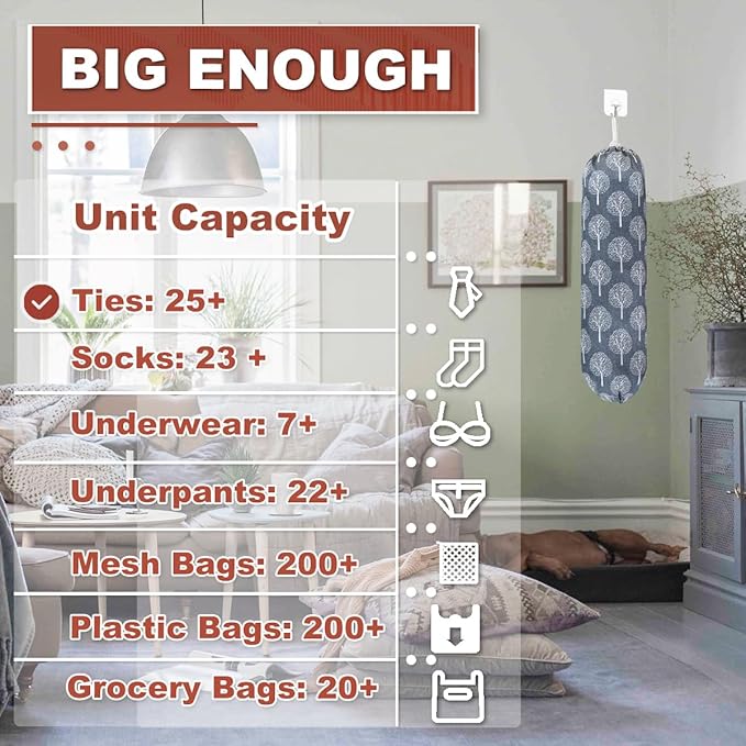 Plastic Bag Holder, Wall Mount Plastic Bag Organizer, Washable Large Grocery
