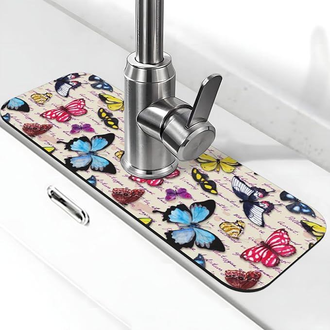 Butterfly Beautiful Vintage Butterflies Kitchen Sink Splash Guard Faucet Mat 1