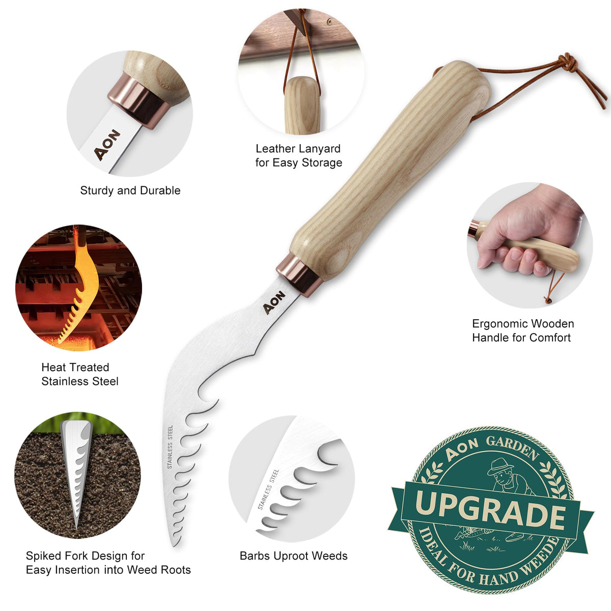 AON 2-Pack Hand Crack Weeder Puller Tool Set - Made with Heat Treated Steel and Ash Wood Ergonomic Handles, Weeding Tools Ideal for Gardens and Patio Lawns to Effectively Pull Out Weeds & Their Roots