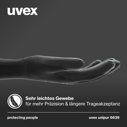 10 pairs of Uvex Unipur 6639 protective work gloves with PU coating against mechanical risks, EN 388