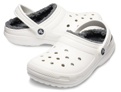 Crocs Classic Unisex Lined Clog, Soft, Fuzzy Liner for Extra Warmth with Slip On Style, in White / Grey Lining, Size M4W5 UK