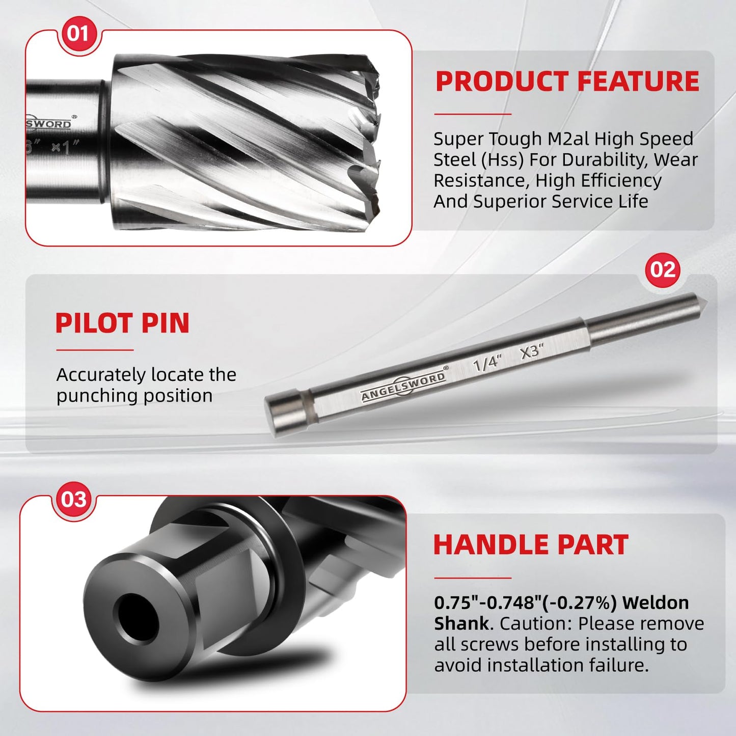ANGELSWORD HSS Annular Cutter Set 14 Pcs, High Speed Steel, Cutting Depth 1" Cutting Diameter 7/16" to 1-1/16", Mag Drill Bits Kit for Magnetic Drill Press, with Aluminum Storage Case