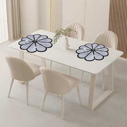 Washable Waterproof Diamond Circle Placemats for Round Tablescape Decor for Dinner and Kitchen Bling Placemats for Weddings & Special Events -2 PCS (Silver and Black)