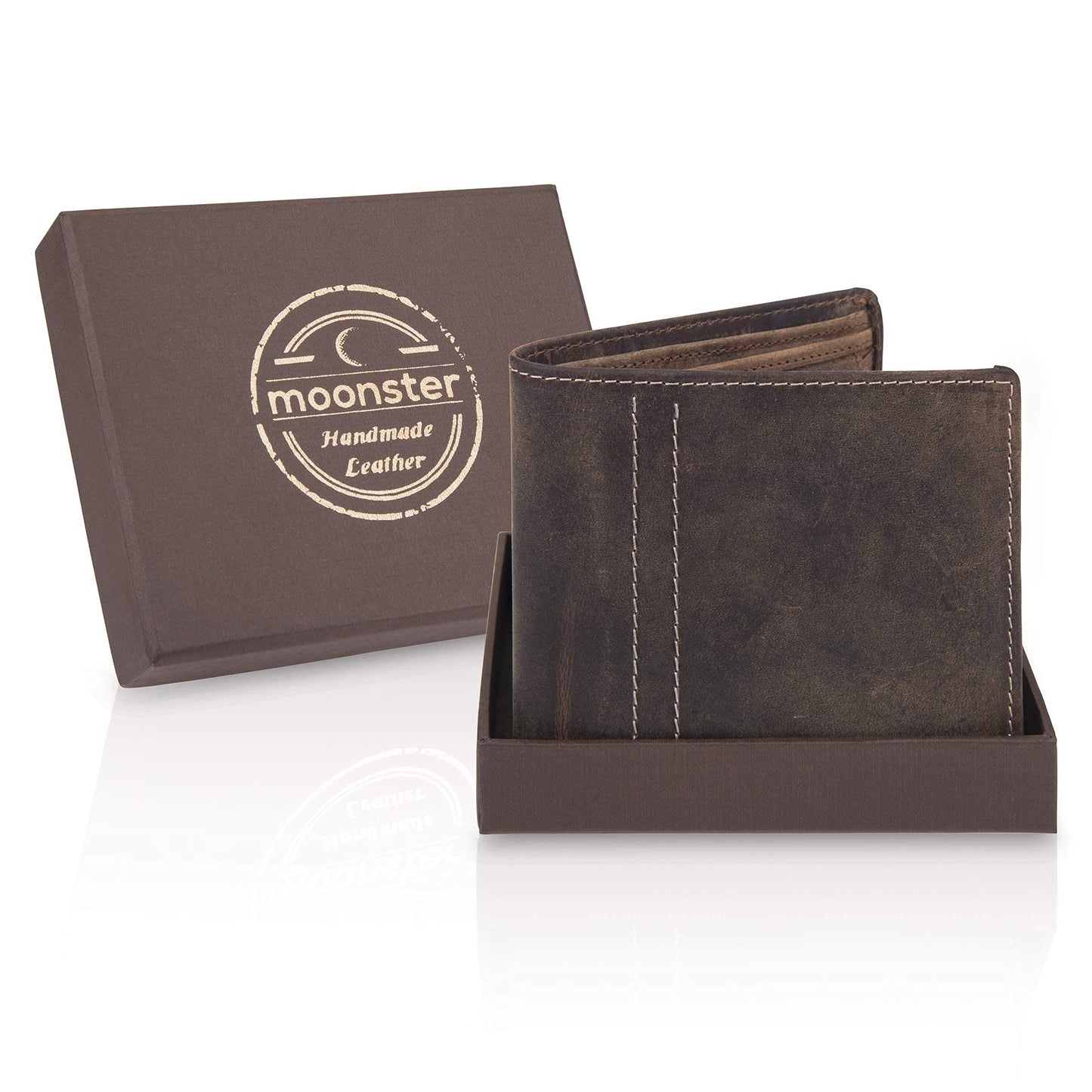 moonster® Mens Leather Wallet with RFID Blocking - Keeps Cash and Cards Safe, Organised and Easy to Access - Slim, Minimal Wallets for Men Full Grain Buffalo Leather, Comes in a Stylish Gift Box